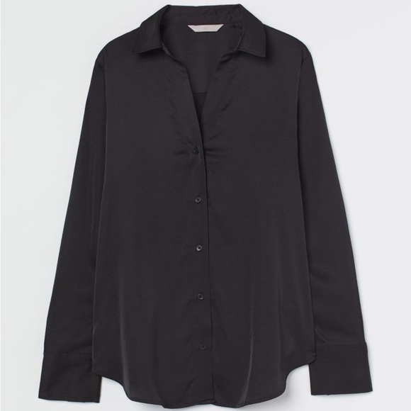 H&M V-Neck Black Satin Sexy Blouse (NWT) - Picture 2 of 12
